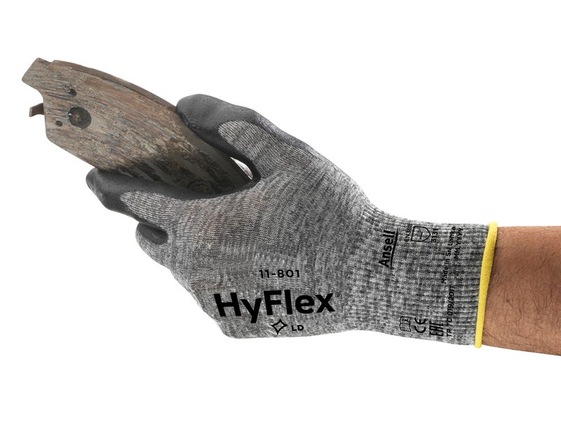 HyFlex Ansell HyFlex 11-801 Nylon Glove, Black Foam Nitrile Coating, Knit Wrist Cuff, X-Large, Size 10 (Pack of 12) - Image 3